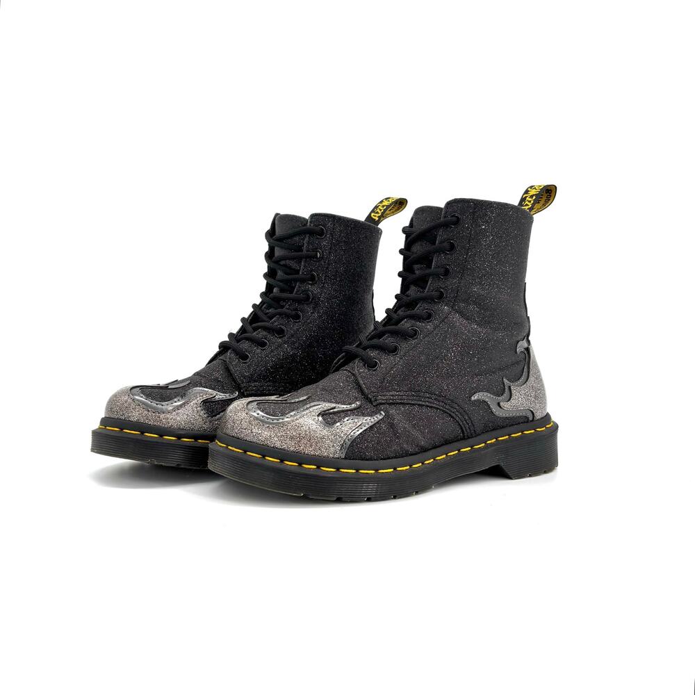 Dr Martens 1460 Pascal Flame Pewter Gunmetal Black Glitter Boots Women’s 6 Shoes